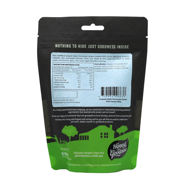 Organic Dark Chocolate Drops 70% Cocoa 250g