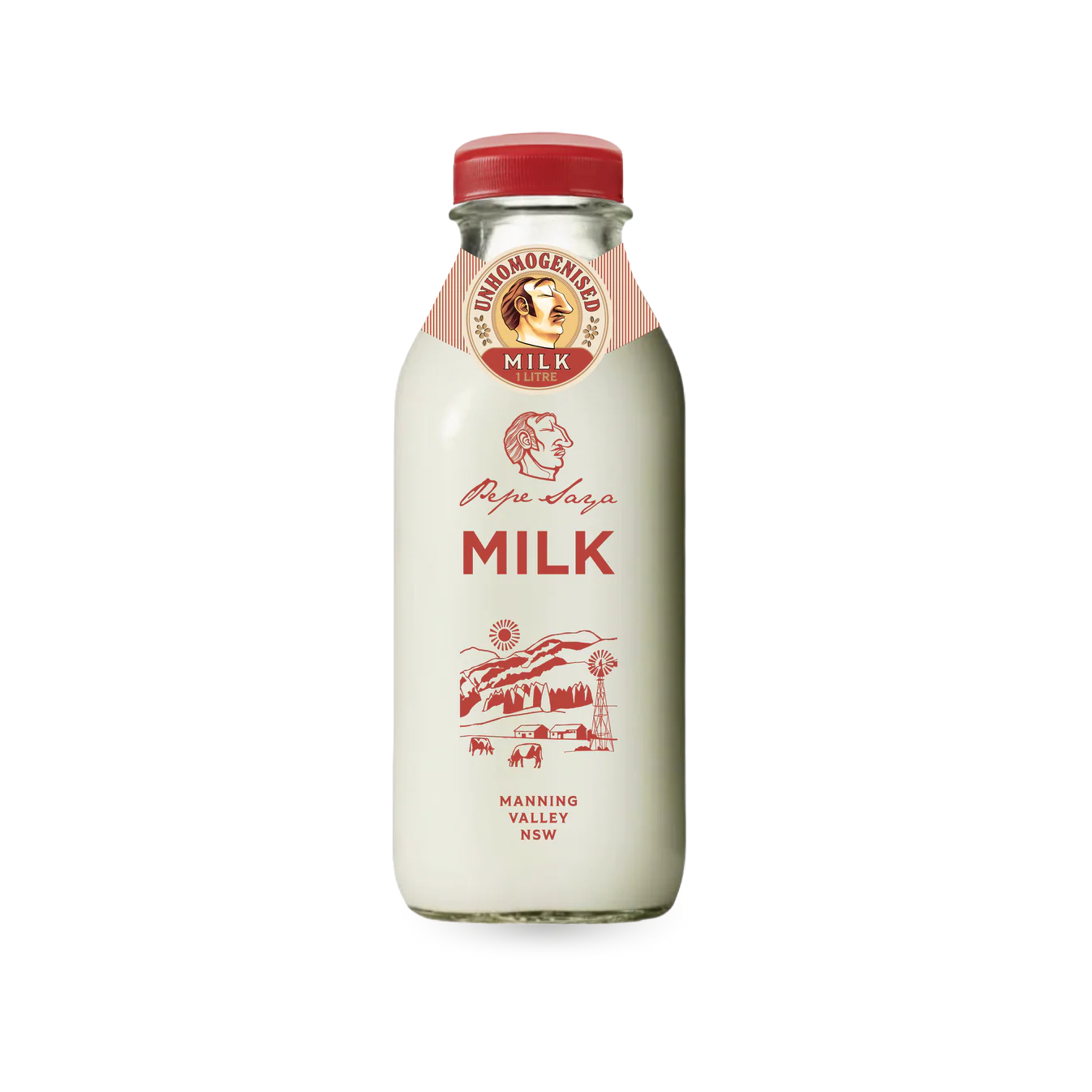 Pepe Saya Milk - 1L Unhomogenised, Glass Bottle
